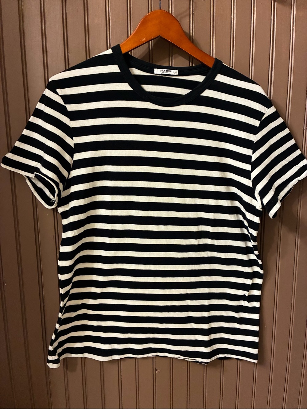 Buck Mason Black & White Striped Crewneck Tee